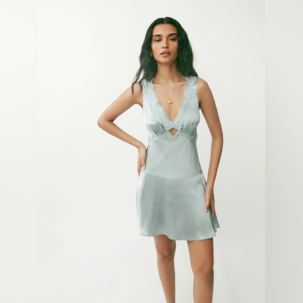 Reformation Light Blue Lace Trim Mini Dress - Picture 3 of 12